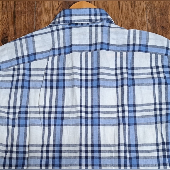 Benson New York Men's Button  Down Shirt 100% Linen White Blue Check Large - Picture 3 of 9